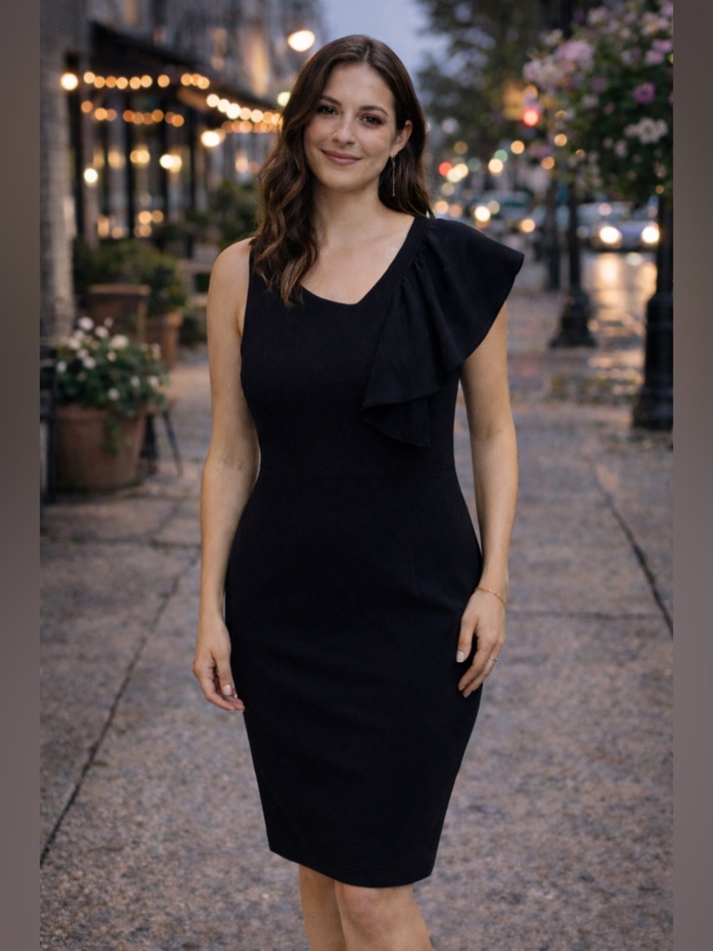 Etcetera Dress Black Ruffle Sleeve Sheath Classic Cocktail